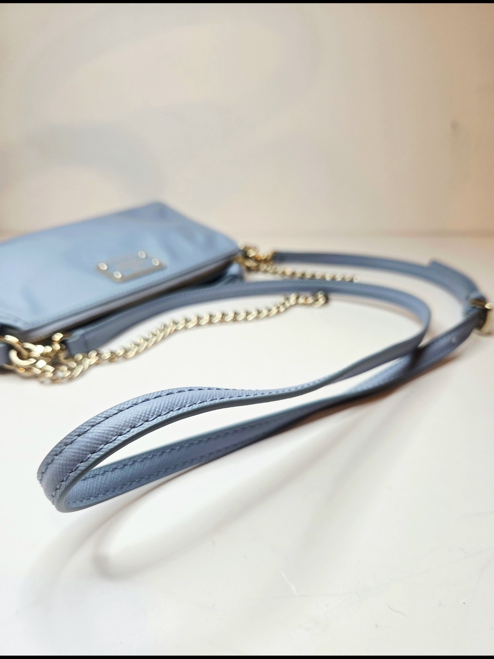 Kate Spade Convertible Crossbody Nylon Purse Baby Blue Baguette Demi Pochette - Picture 8 of 16